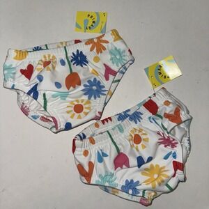 2 Matching Primary Swim Diaper Rainbow Block Floral Twin Girls‎